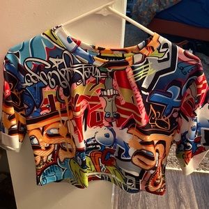 Large size runs small not for a busty female unless you like a tight fit